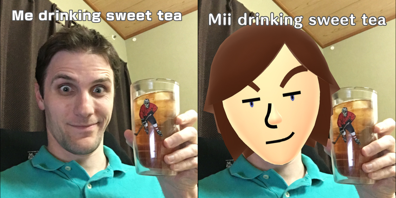 I cut my hair right before this picture, so my Mii hasn’t gotten the same haircut.